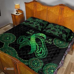 Green Kangaroo Ribbon Aboriginal Personalised Quilt Bed Set Depression Awareness