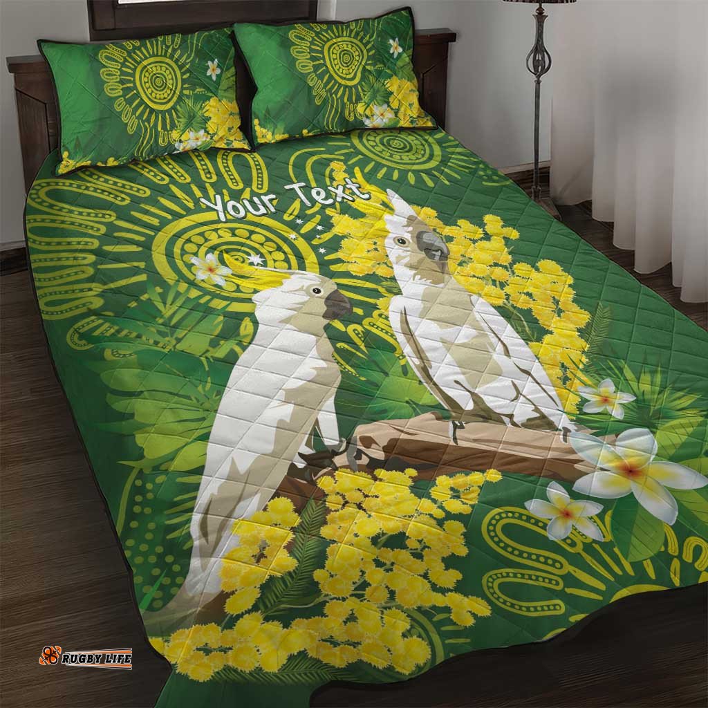 Personalised Australia Golden Wattle And Cacatua Galerita Quilt Bed Set Aboriginal Art