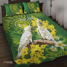 Personalised Australia Golden Wattle And Cacatua Galerita Quilt Bed Set Aboriginal Art