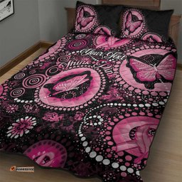 Personalised Australia Indigenous Quilt Bed Set Breast Cancer Ribbon Think Pink Black Version