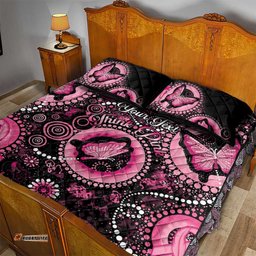 Personalised Australia Indigenous Quilt Bed Set Breast Cancer Ribbon Think Pink Black Version
