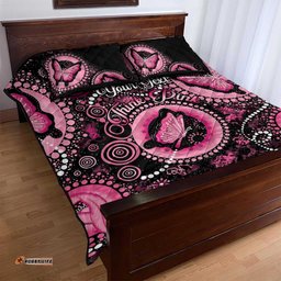 Personalised Australia Indigenous Quilt Bed Set Breast Cancer Ribbon Think Pink Black Version
