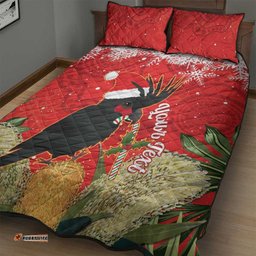 Personalised Palm Cockatoo Australia Christmas Quilt Bed Set Merry Chrissie Banksia Flowers