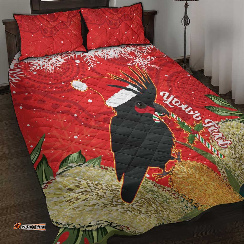 Personalised Palm Cockatoo Australia Christmas Quilt Bed Set Merry Chrissie Banksia Flowers