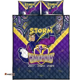 Melbourne Storm Quilt Bed Set Talent Win Games But Teamwork And Intelligence Win Championships With Aboriginal Style