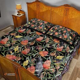 Australia Black Cockatoo And Banksia Flowers Quilt Bed Set
