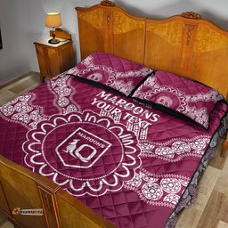 Custom QLD Maroons Rugby Quilt Bed Set Aussie Aboriginal Mix Polynesian Pattern