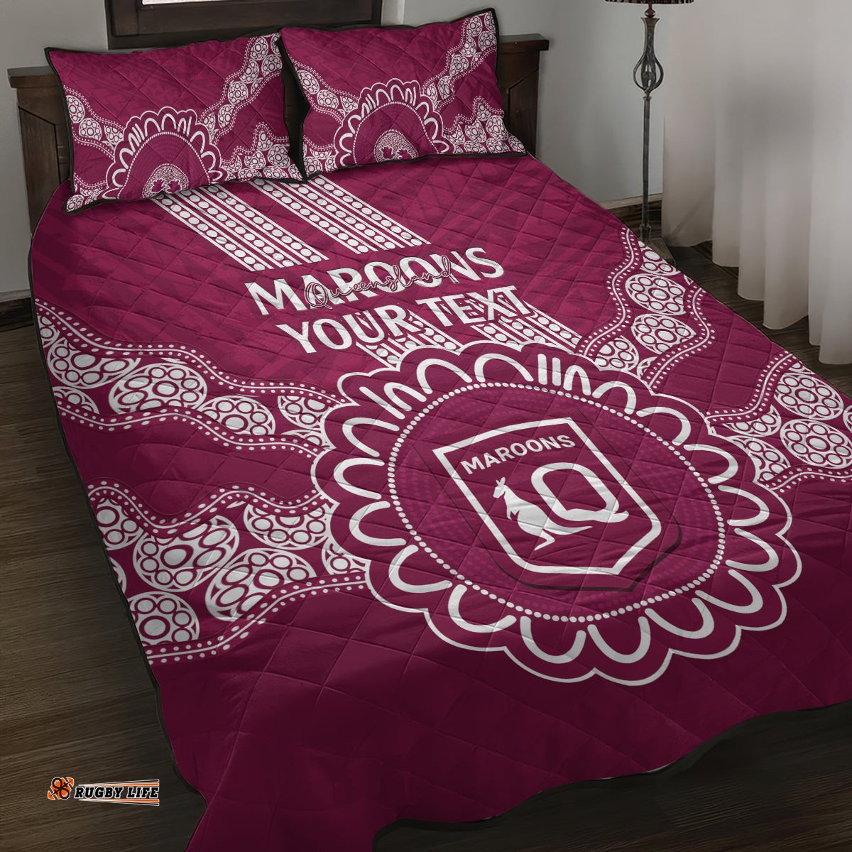 Custom QLD Maroons Rugby Quilt Bed Set Aussie Aboriginal Mix Polynesian Pattern