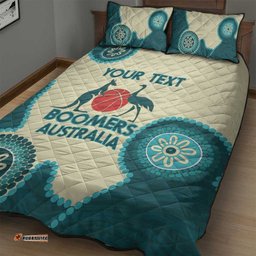 Custom Australia Boomers Quilt Bed Set Aboriginal With Marble Pattern Cyan