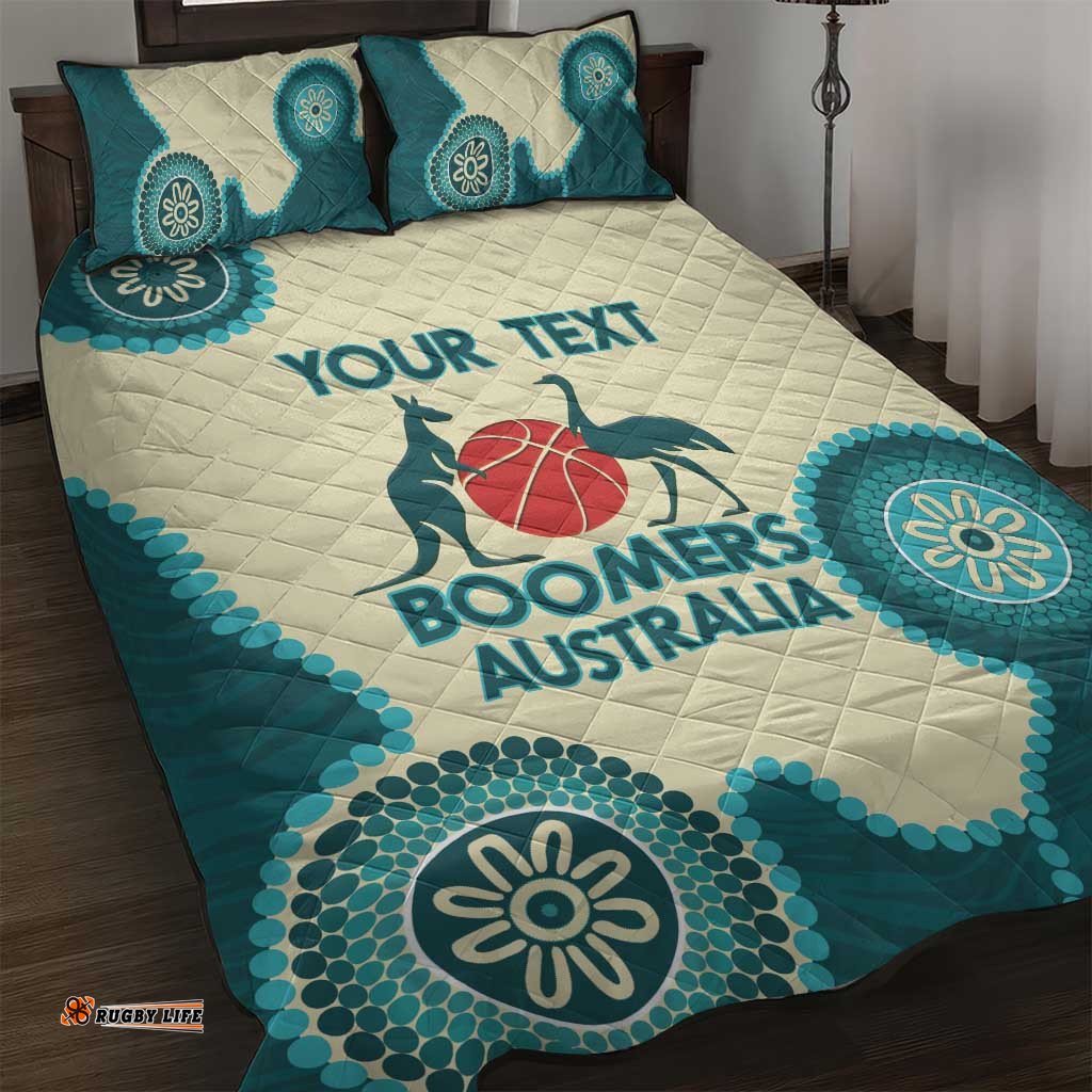 Custom Australia Boomers Quilt Bed Set Aboriginal With Marble Pattern Cyan
