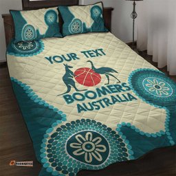 Custom Australia Boomers Quilt Bed Set Aboriginal With Marble Pattern Cyan