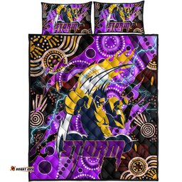 Melbourne Storm Quilt Bed Set - Melbourne Storm Team with Aboriginal Inspired Dot Painting and Indigenous Pattern Quilt Bed Set