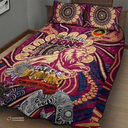 brisbane lions naidoc week 2024 quilt bed set mascot football dt02