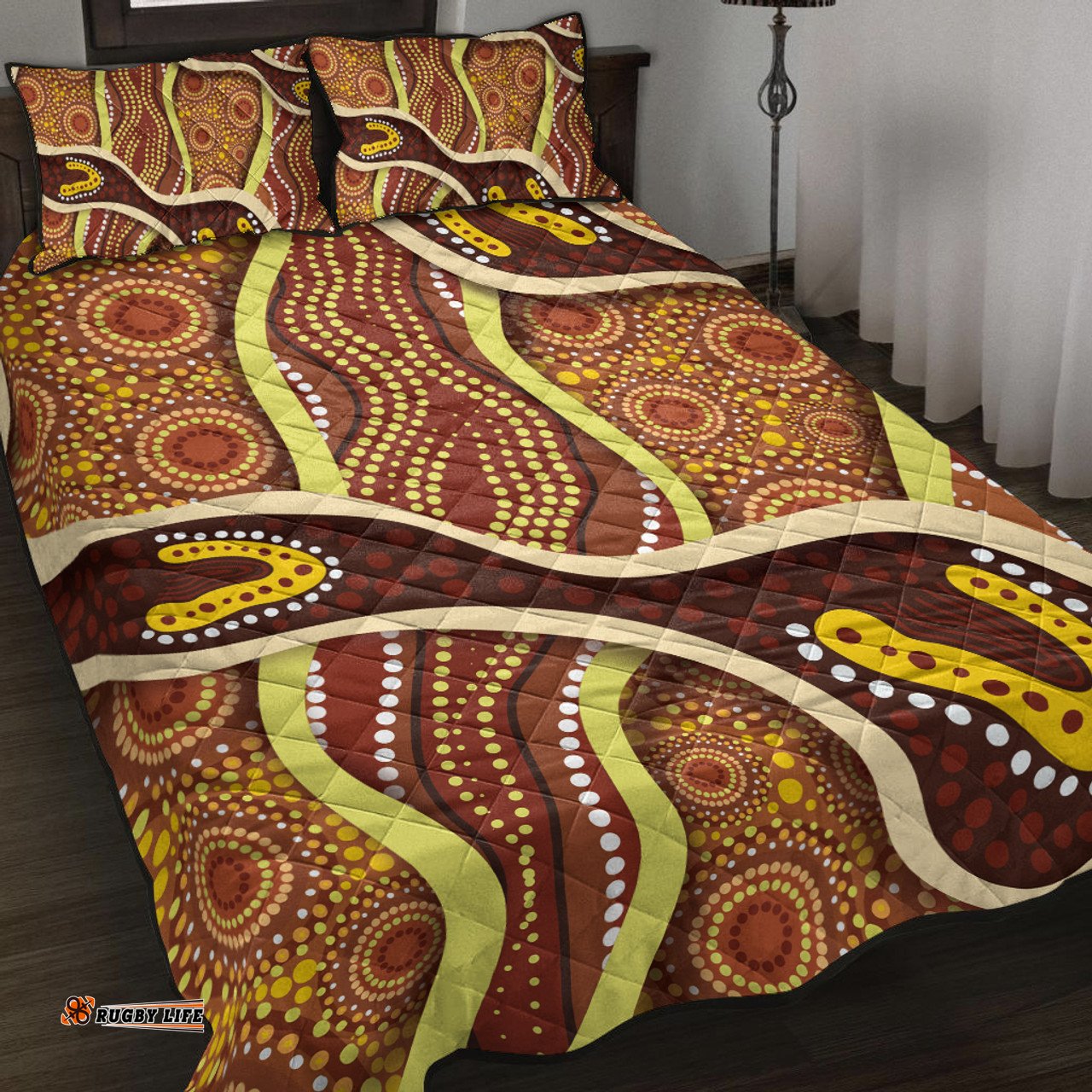 Australia Aboriginal Inspired Quilt Bed Set - Indigenous Art Aboriginal Inspired Dot Painting Style 5