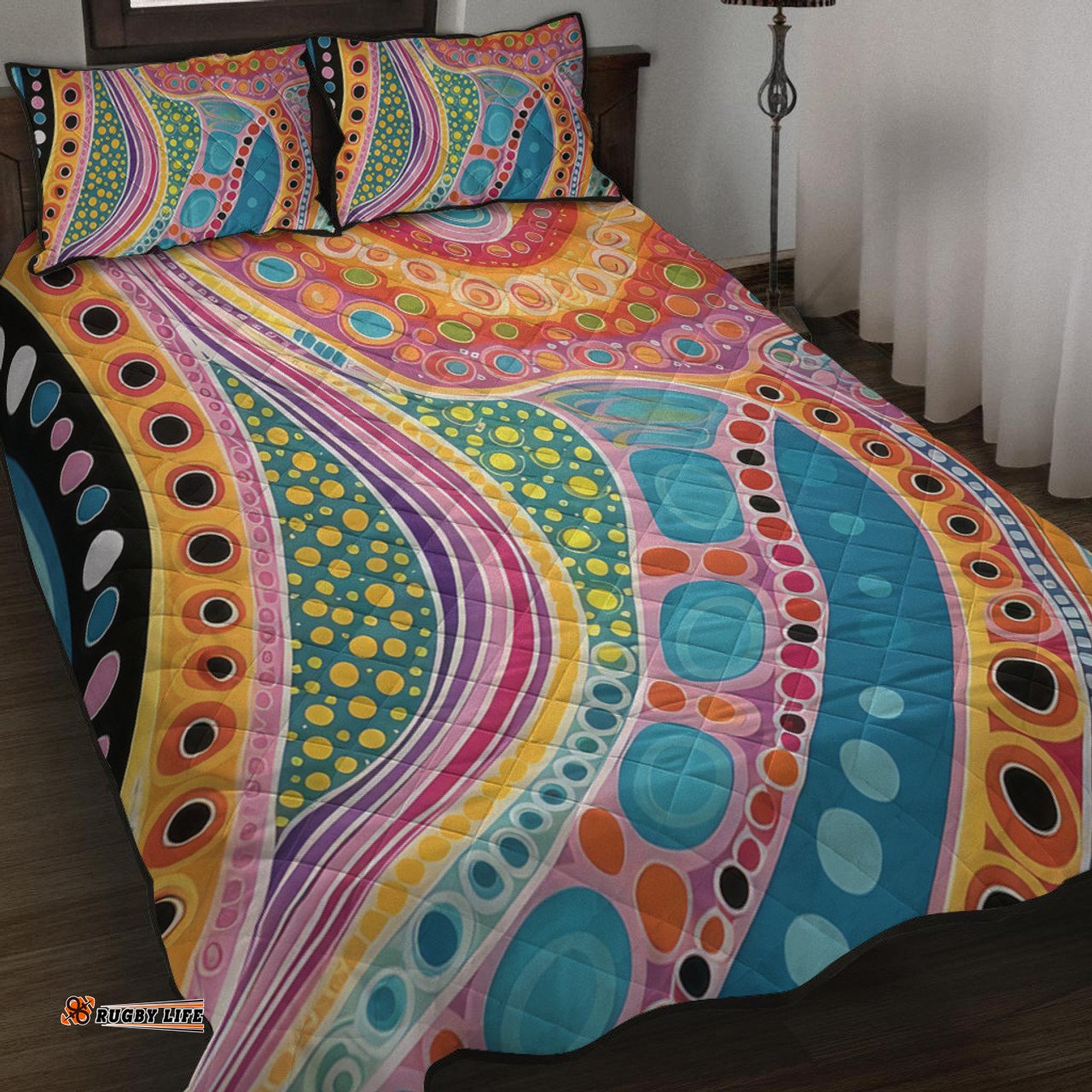 Australia Aboriginal Quilt Bed Set - Aboriginal Colourful Dots Art Inspired Quilt Bed Set