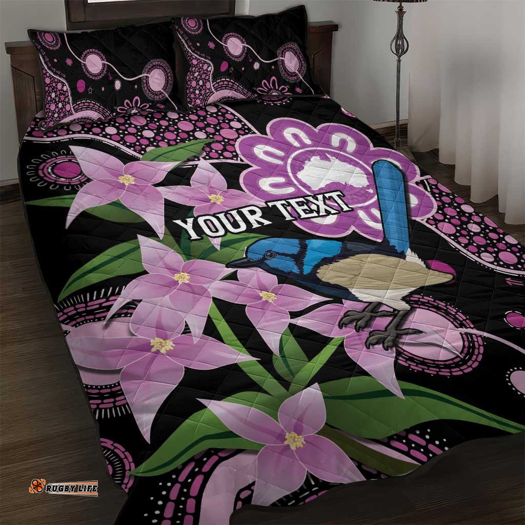 Personalised Australia Boronia And Malurus Cyaneus Quilt Bed Set Aboriginal Art