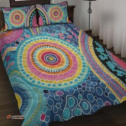 Australia Aboriginal Quilt Bed Set - Dots Pattern And Vivid Pastel Colours Quilt Bed Set