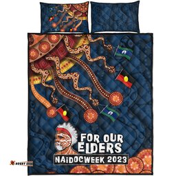 Australia Quilt Bed Set For Our Elders Naidoc Week Snake Aboriginal Painting With Flag Blue