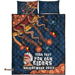 Australia Quilt Bed Set For Our Elders Naidoc Week Snake Aboriginal Painting With Flag Blue