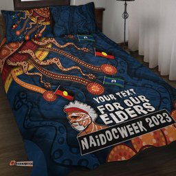 Australia Quilt Bed Set For Our Elders Naidoc Week Snake Aboriginal Painting With Flag Blue