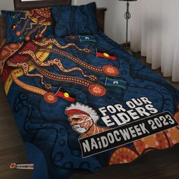 Australia Quilt Bed Set For Our Elders Naidoc Week Snake Aboriginal Painting With Flag Blue