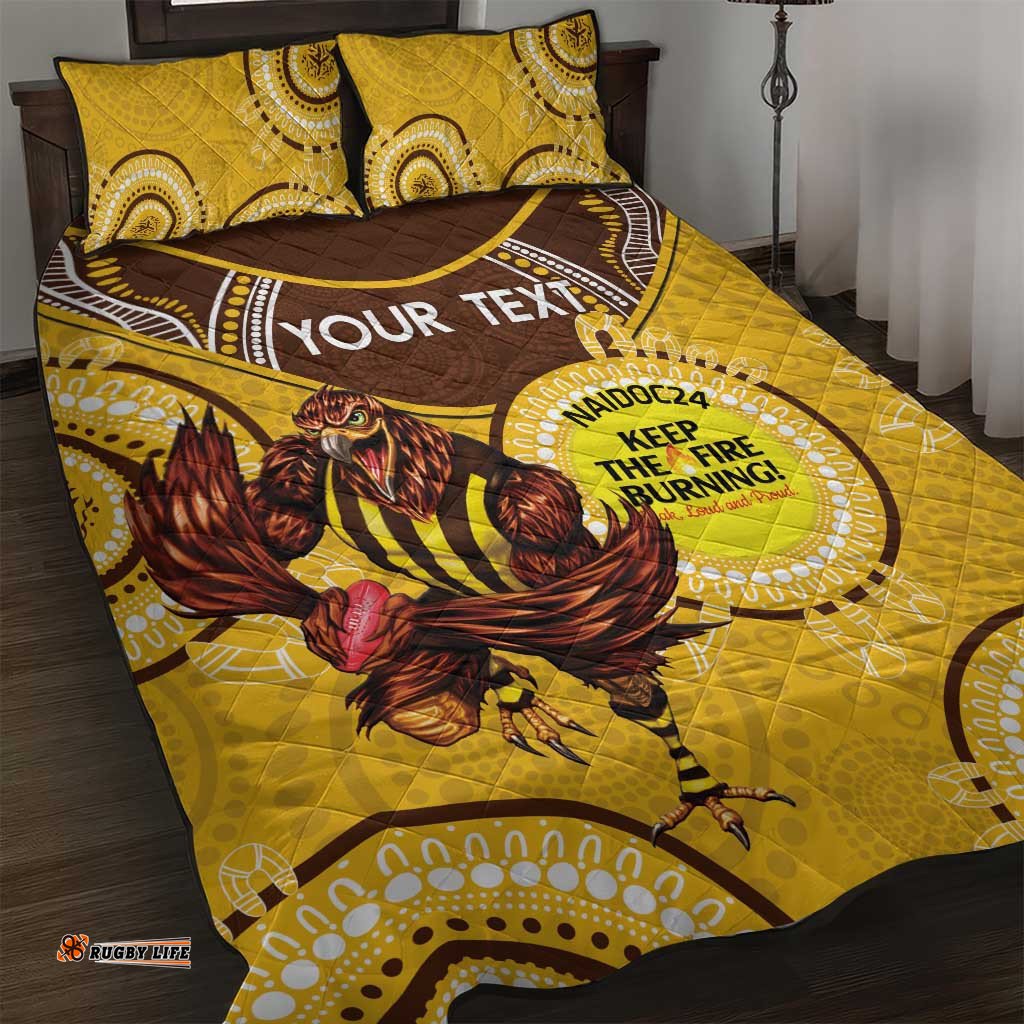 Custom AFL Hawkthorn NAIDOC Week Quilt Bed Set Keep The Fire Burning Indigenous Art