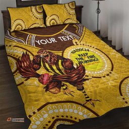 Custom AFL Hawkthorn NAIDOC Week Quilt Bed Set Keep The Fire Burning Indigenous Art