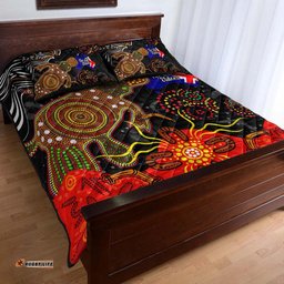 Australia Naidoc Week Quilt Bed Set - Naidoc with Australia Flag and Aboriginal Inspired Dot Pattern Quilt Bed Set
