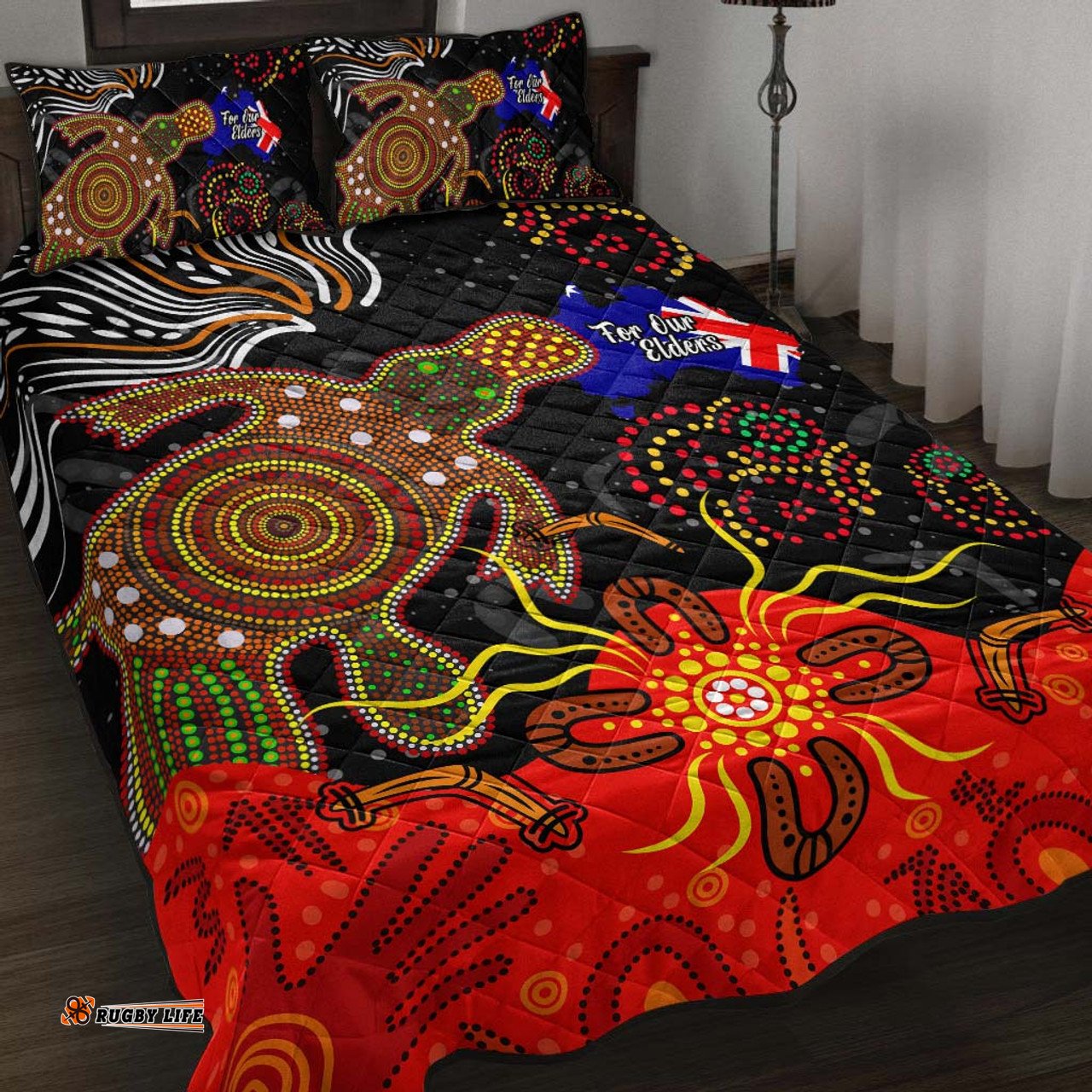 Australia Naidoc Week Quilt Bed Set - Naidoc with Australia Flag and Aboriginal Inspired Dot Pattern Quilt Bed Set
