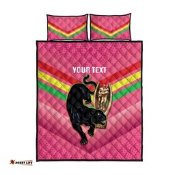 Personalised Panthers Rugby 2024 Quilt Bed Set Mascot With Trophy Go Champions Aboriginal Art Pink