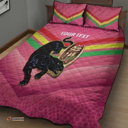 Personalised Panthers Rugby 2024 Quilt Bed Set Mascot With Trophy Go Champions Aboriginal Art Pink
