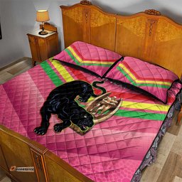 Personalised Panthers Rugby 2024 Quilt Bed Set Mascot With Trophy Go Champions Aboriginal Art Pink