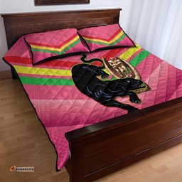 Personalised Panthers Rugby 2024 Quilt Bed Set Mascot With Trophy Go Champions Aboriginal Art Pink