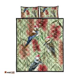 Australia Christmas Quilt Bed Set Kookaburra Santa on Callistemon Pastel