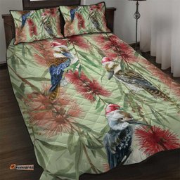 Australia Christmas Quilt Bed Set Kookaburra Santa on Callistemon Pastel