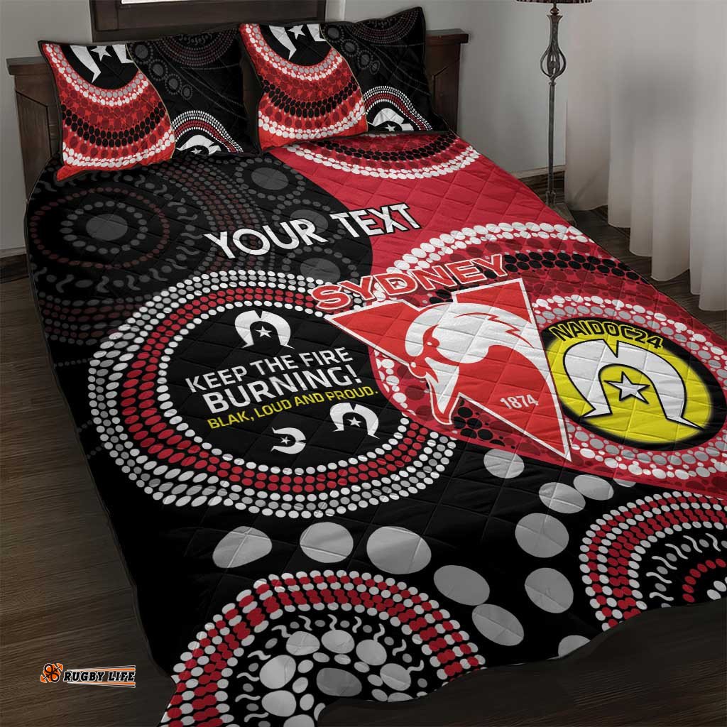 Custom AFL Swans NAIDOC Week Quilt Bed Set Keep The Fire Burning Indigenous Art
