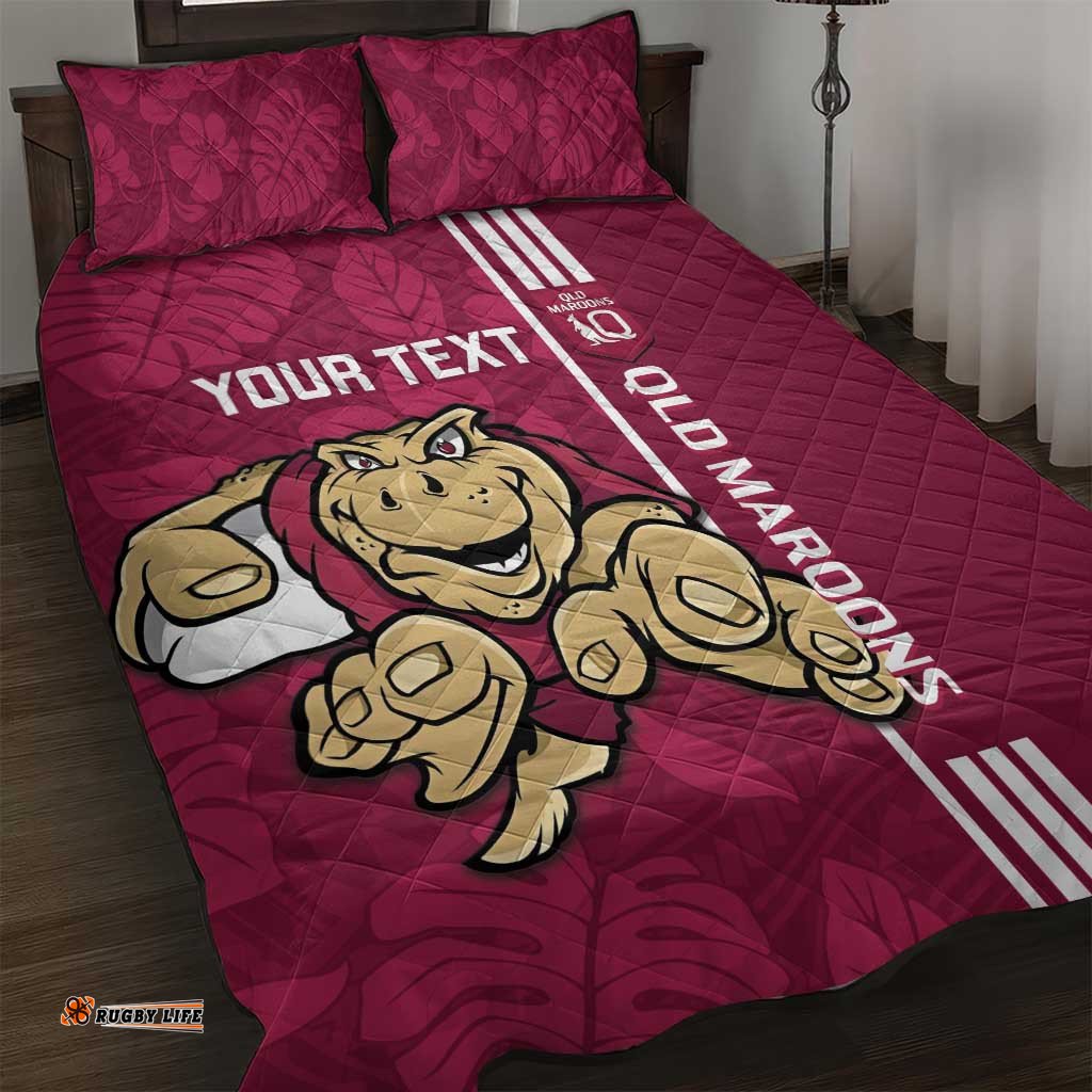 Custom QLD Maroons Rugby Quilt Bed Set Cane Toads Polynesian Pattern Tropical Vibes