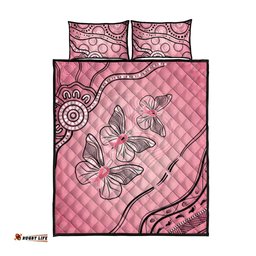 Pink Aboriginal Butterfly Ribbon Cancer Quilt Bed Set