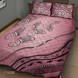 Pink Aboriginal Butterfly Ribbon Cancer Quilt Bed Set