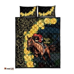 Melbourne Horse Racing Quilt Bed Set Yellow Roses Ready Set Gallop!