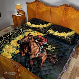 Melbourne Horse Racing Quilt Bed Set Yellow Roses Ready Set Gallop!