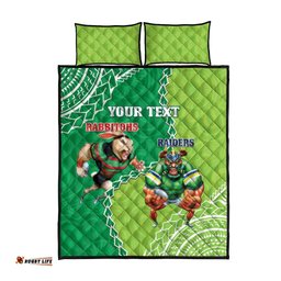 Personalised Rabbitohs And Raiders Rugby Quilt Bed Set Aboriginal Mix Polynesian Pattern