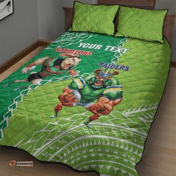 Personalised Rabbitohs And Raiders Rugby Quilt Bed Set Aboriginal Mix Polynesian Pattern