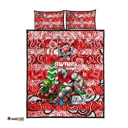 Swans Football Merry Christmas Quilt Bed Set Indigenous Australian Art