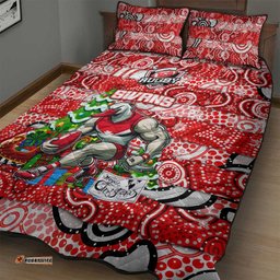 Swans Football Merry Christmas Quilt Bed Set Indigenous Australian Art
