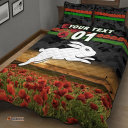 Custom Personalised South Sydney Rabbitohs ANZAC Quilt Bed Set Poppy Flowers Vibes Black