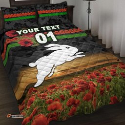 Custom Personalised South Sydney Rabbitohs ANZAC Quilt Bed Set Poppy Flowers Vibes Black