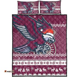 Manly Warringah Sea Eagles Quilt Bed Set - Australia Ugly Xmas With Aboriginal Patterns For Die Hard Fans
