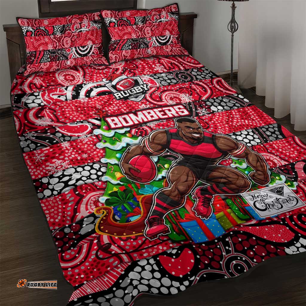 Bombers Football Merry Christmas Quilt Bed Set Indigenous Australian Art