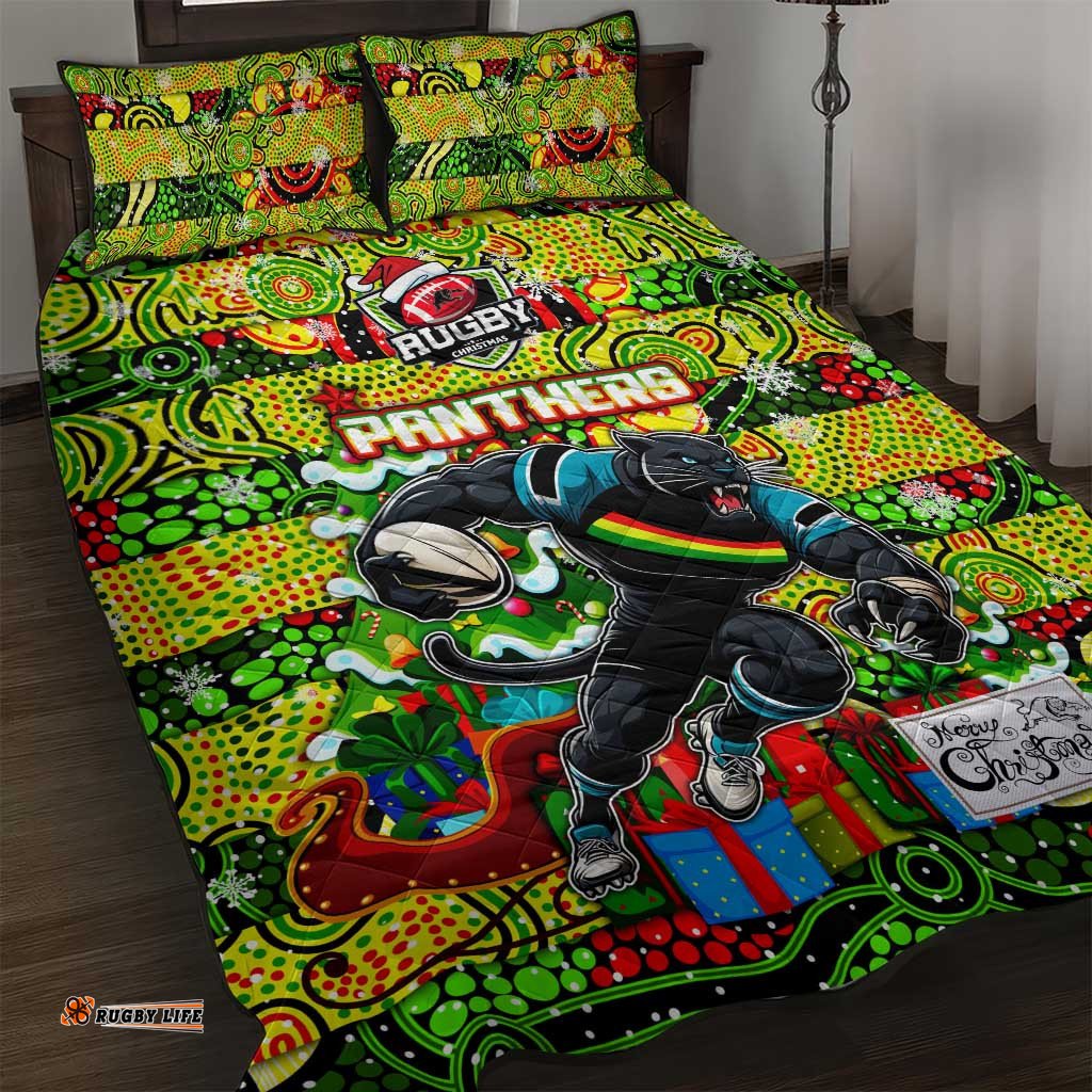 Panthers Rugby Merry Christmas Quilt Bed Set Indigenous Australian Art